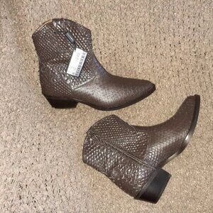 MASSIMO DUTTI-Snake Print Brown Leather-Cowboy Booties-Size Zip-Sz 38-NWT